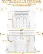 Clear Expandable Silverware Organizers for Kitchen Drawers,Large BPA Free Cutlery Organizer in Drawer,Plastic Utensil Drawer Organizer Suitable as Flatware,Knife,Fork,Spoon,Silverware Holder and Tray