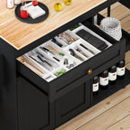 81.5" Kitchen Island with Extendable Dining Table, Rolling Kitchen Cart on Wheels with Spice Rack, Drawer and Door Cabinet for Dining Room, Black