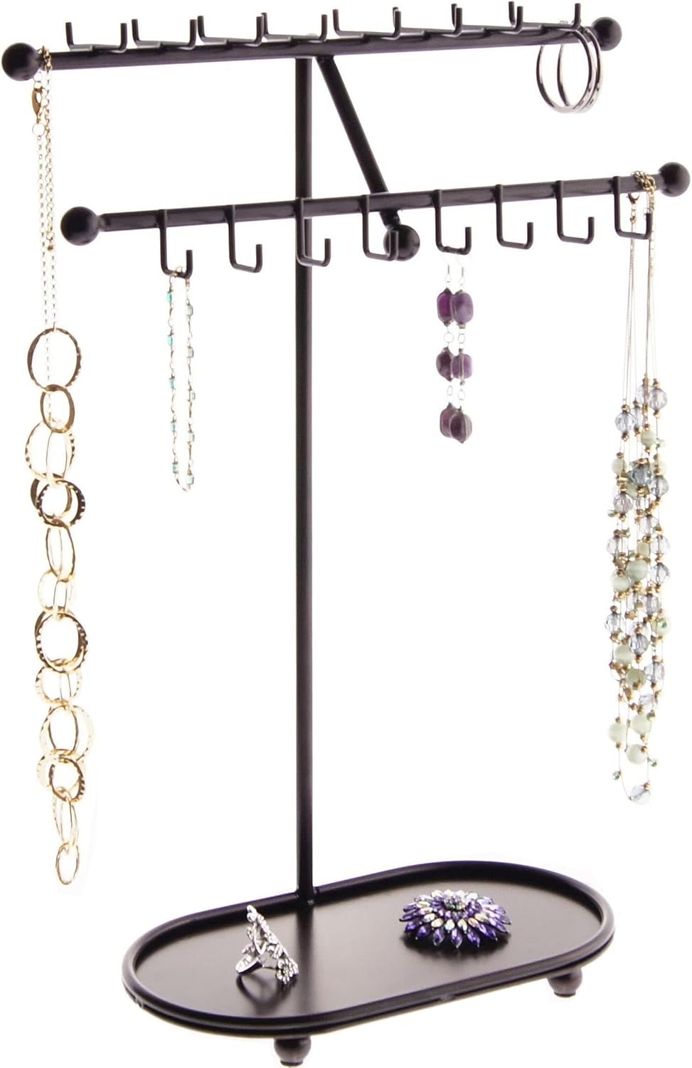 Angelynn's Sturdy Extra Long Necklace Holder Organizer Tall Tabletop Pendant Display Stand, Freestanding Large Capacity Jewelry Tree, Sharisa Rubbed Bronze 11 3/4" Wide x 16 1/2" Tall