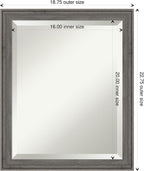 Amanti Art Grey Wall Mirror 23x19 Regis Barnwood Grey Narrow Rectangle Bathroom Mirror for Wall Decor Living Room, Small Country Rustic Wood Frame, Hangs Horizonally and Vertically, Bathroom Decor,