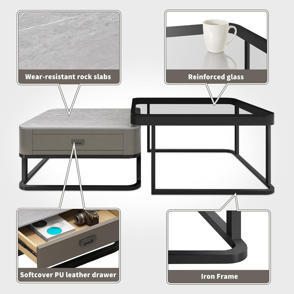Square Coffee Table Set of 2, Nesting Table End Table, Modern Side Table for ...