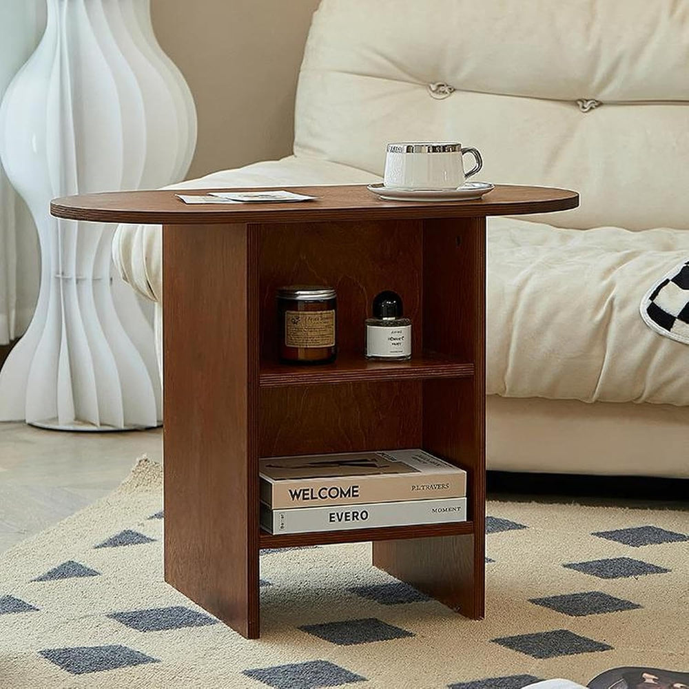 Round End Table with Open Storage,Mid-Century Modern Nightstand Small Space S...