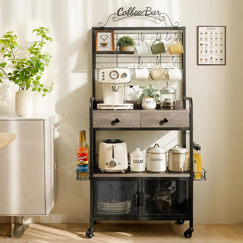 Coffee Bar Cabinet with Storage, Coffee Cart with Wheels, Coffee Station with...