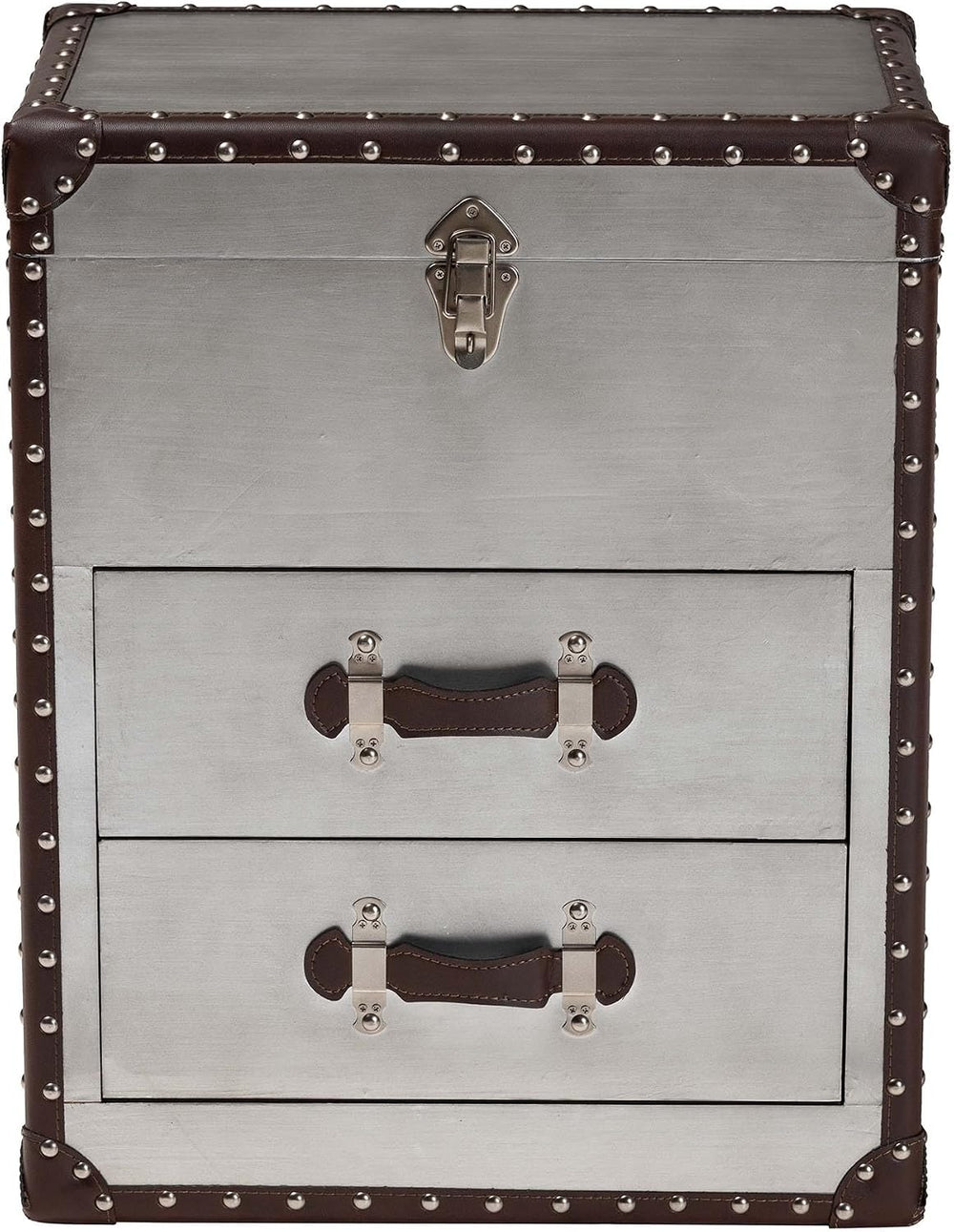 Baxton Studio Calidore Vintage Silver Metal 2-Drawer End Table