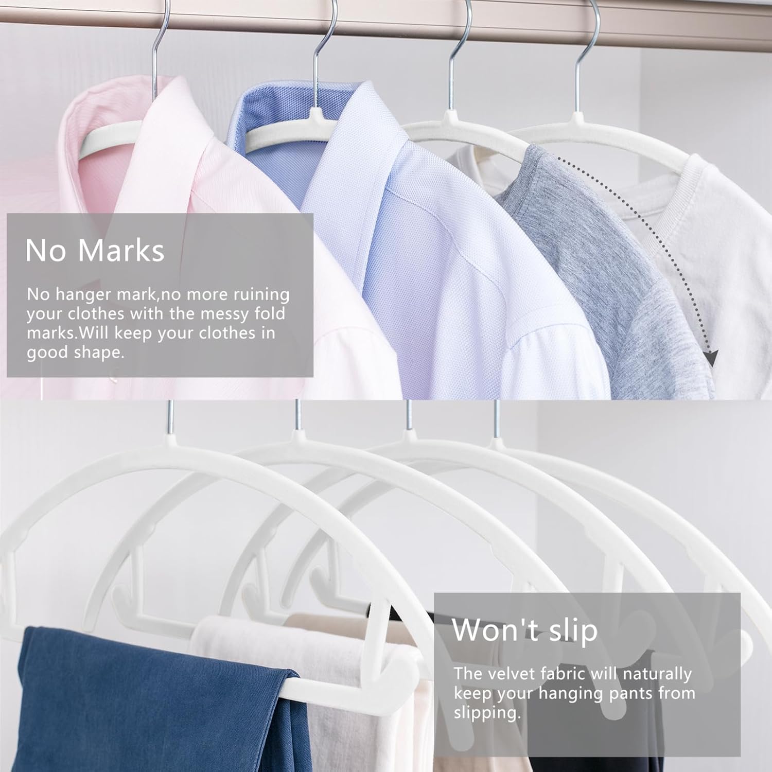 MIZGI Premium Velvet Hangers 60 Pack Heavyduty- Non Slip No Shoulder Bump Suit Hanger - Chrome Hooks,Space Saving Clothes Rounded Shape for Coat,Sweater,Jackets,Pants