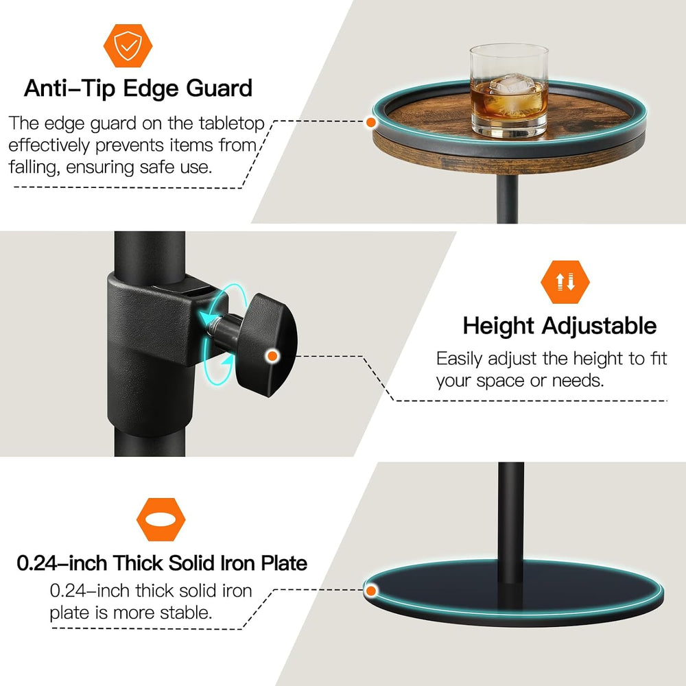 Drink Table, Small Round Side Table Height Adjustable Martini Table with Weig...