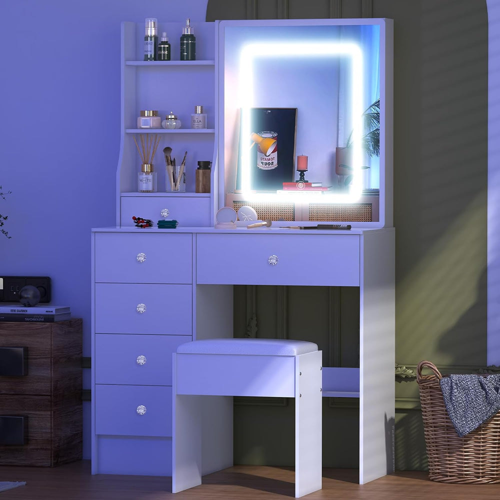 Umeiga Small Vanity Desk with Mirror and Lights, 32" Makeup Vanity Table...