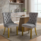 Velvet Dining Chairs Set of 2, High-end Tufted Upholstered Dining Chair with Back Ring Pull, Nailhead Trim and Golden Solid Wood Legs, Modern Dining Room Chairs for Dining Room, Light Gray