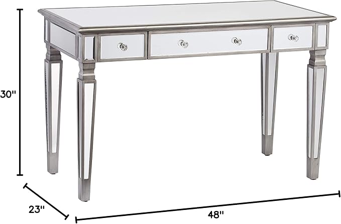 SEI Furniture Wedlyn Mirrored Writing Desk, Silver