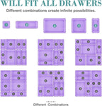23 PCS Drawer Organizer Set, 5 Varied Size Bathroom and kitchen Drawer cabinet organizer Trays, Clear Storage Bins for Makeup, Jewelry, Utensils and Gadgets, Purple