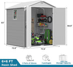 Devoko 6x6 FT Plastic Outdoor Storage Shed - Lockable Resin Tool Shed with Window & Floor - Easy Assembly for Garden, Backyard, Light Gray