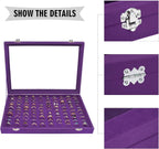Ring Display Tray Organizer Box with Transparent Lid, 100 Slot Ring Holder Showcase For Store Display Jewelry Show Home, Ring Organizer For Jewelry Rings, Studs Earrings (Purple)