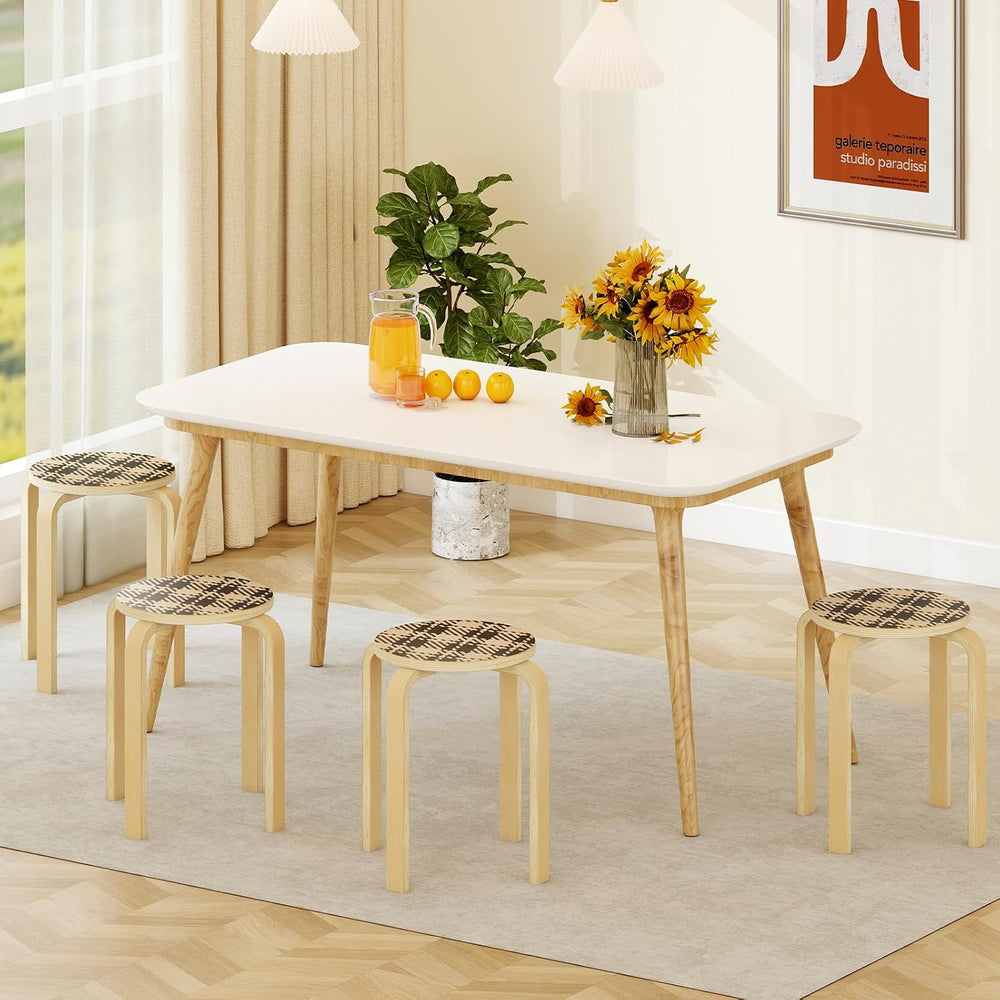 GOFLAME Stackable Wooden Stools Set of 4, 18-Inch Backless Chairs with Round ...