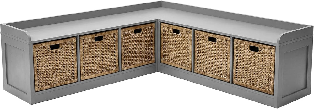 L-Shaped Storage Bench, 63" Corner Entryway Window Bench with 6 Strorage...