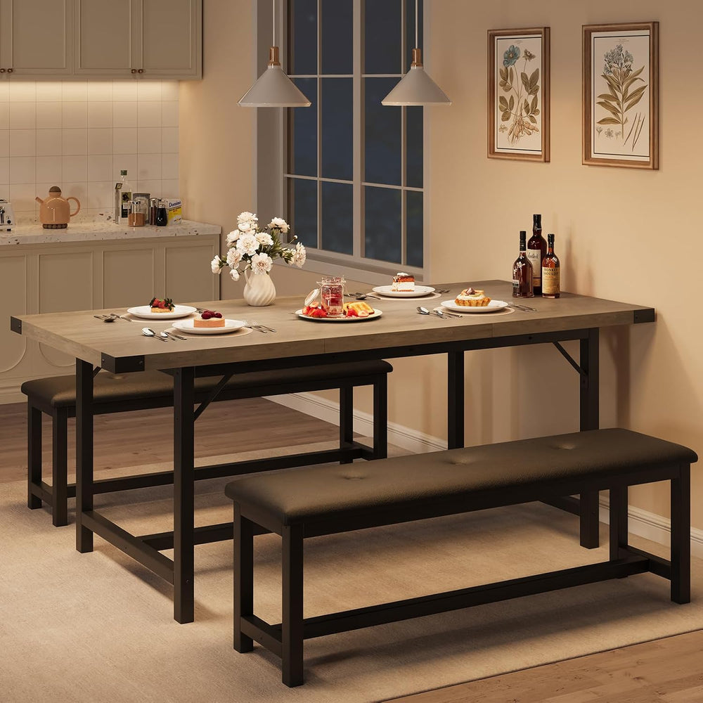 GarveeHome Dining Table Set for 4-6, 63 in Extendable Wood Dining Room Table ...