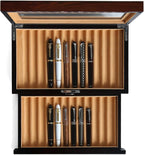 Wood Fountain Pen Case, 24 Slot Storage Organizer with Drawer, Glass Top Display Box for Collection