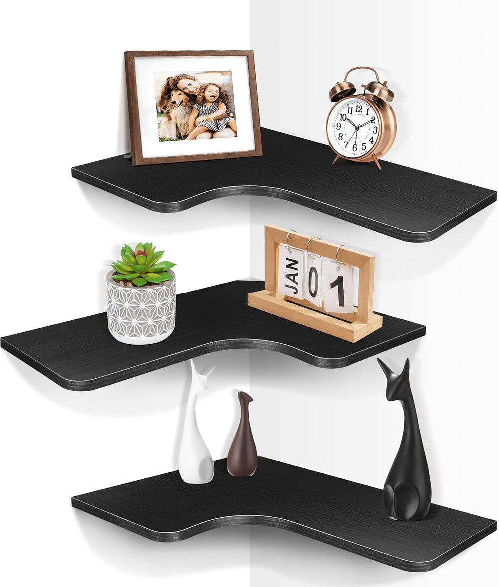 Homode Corner Shelves Wall Mounted, Set of 3 Floating Corner Shelves with Cor...