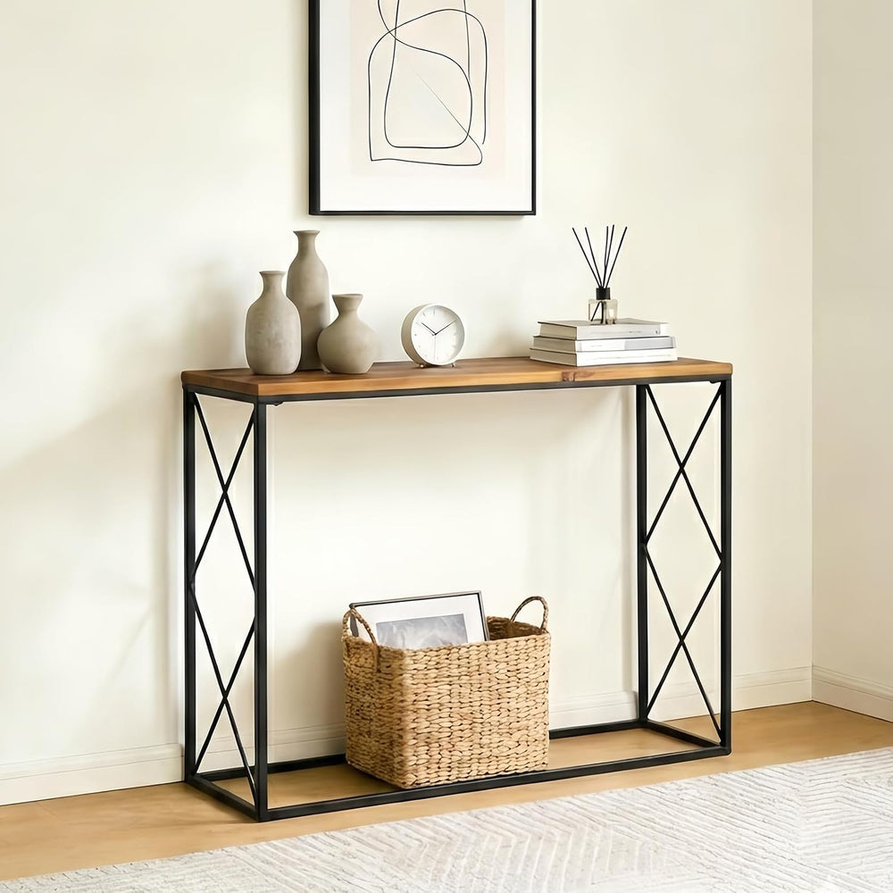 DDK 40" Narrow Console Table, Thin Sofa Side Entryway Table with X-Shape...