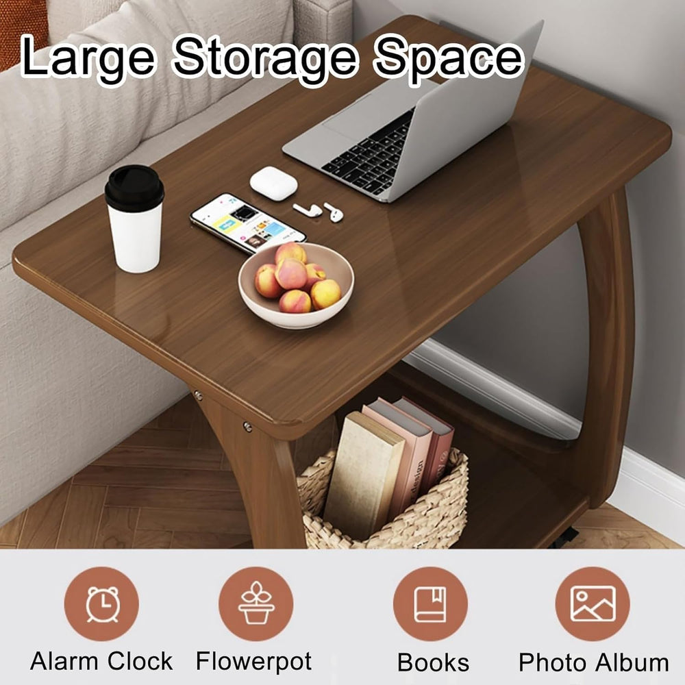 C-Shaped Rolling Sofa Side Table with Wheels, Mobile Snack End Table, Portabl...
