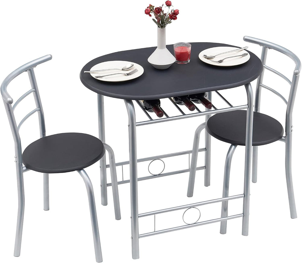 VECELO 3 Piece Wood Round Table & Chair Set for Dining Room Kitchen Bar B...