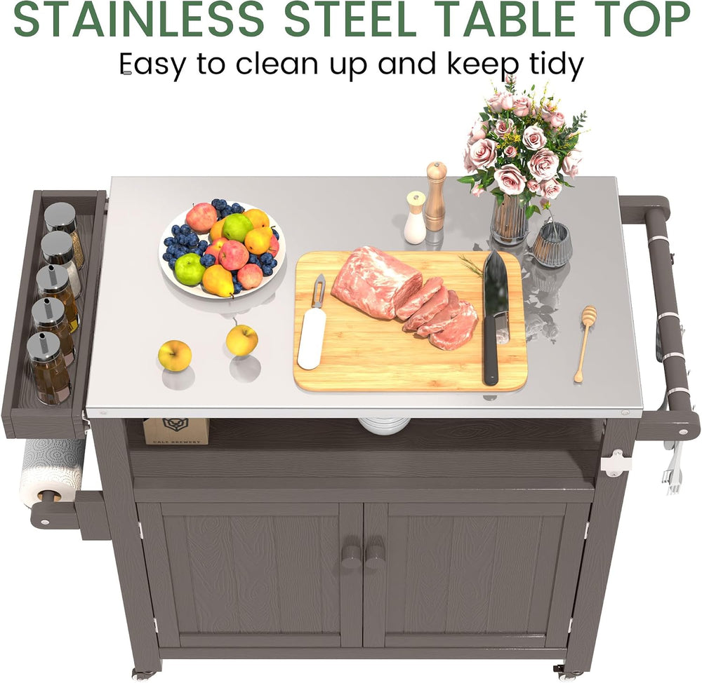 Weatherproof HIPS Outdoor Kitchen Island with Stainless Steel Top & Stora...