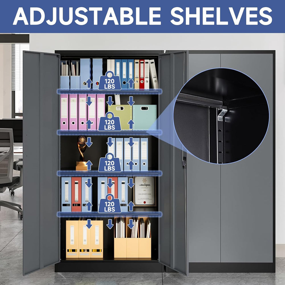 Metal Storage Cabinet with 2 Doors and 4 Adjustable Shelves, 71" Steel G...
