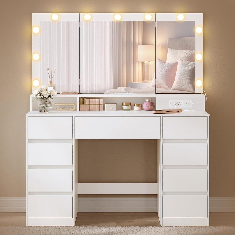 VASAGLE Kailyn Collection - Vanity Desk with Tri-Fold Mirror, Makeup Table wi...