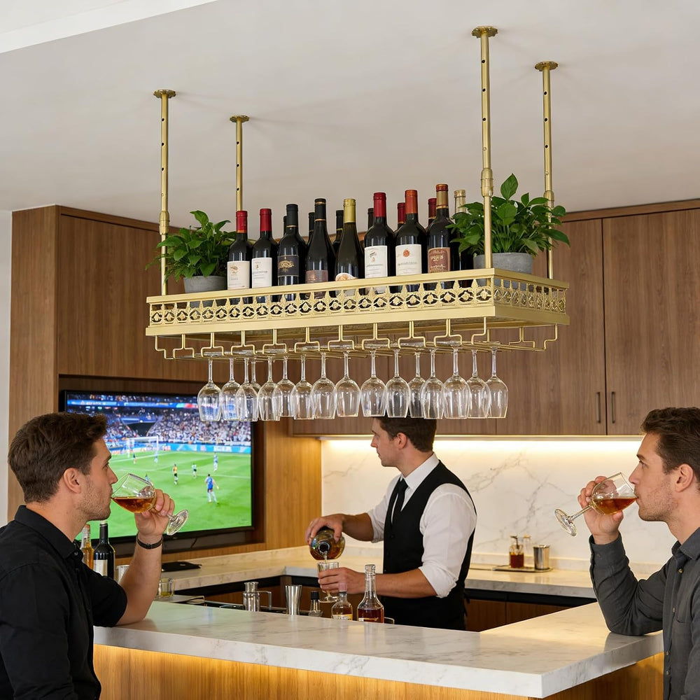 Ceiling Wine Rack-Hanging Stemware Holderfor Bar,23.6"x11.8"-Black ...