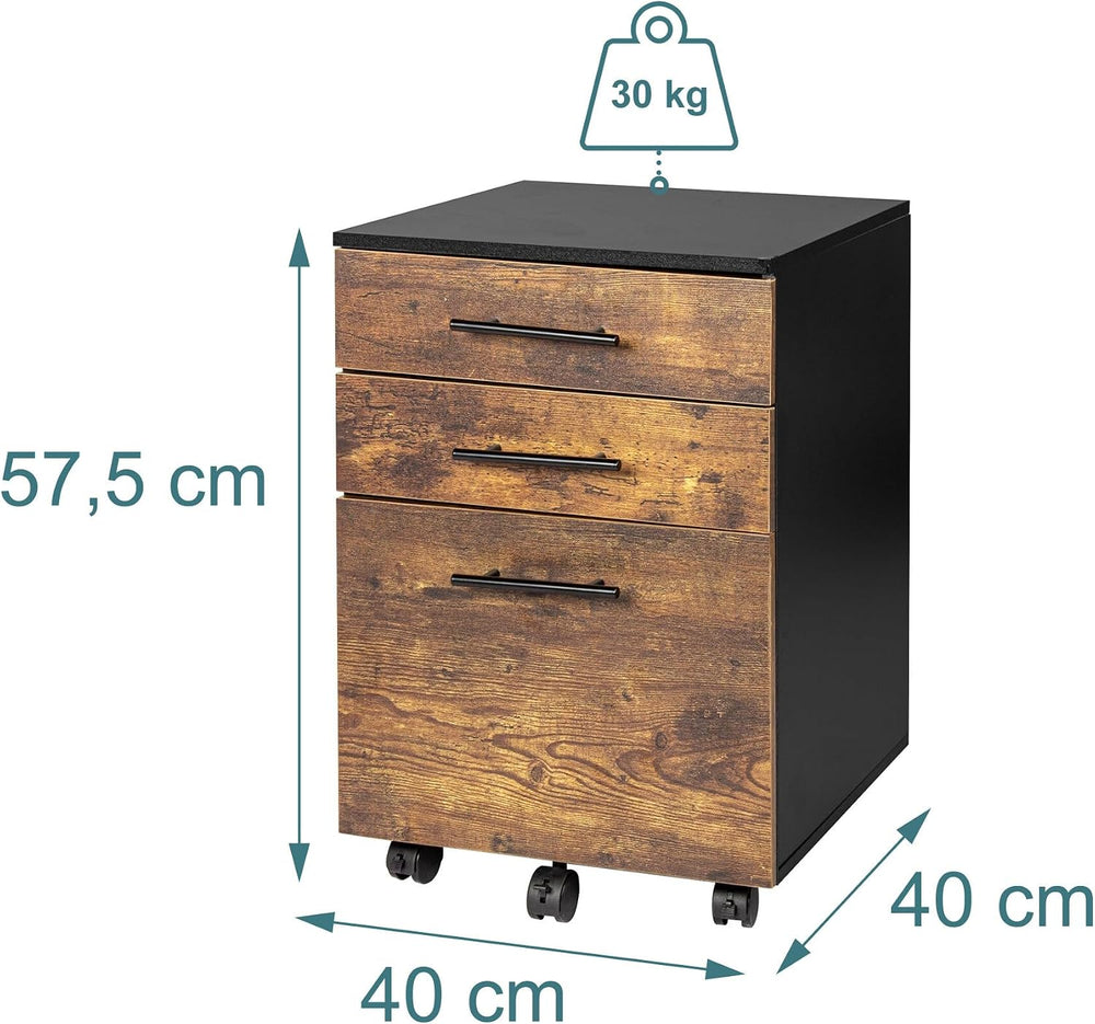 Relaxdays Roll Container with 3 Drawers, Hanging File, Castors, 57.5x40x40 cm...