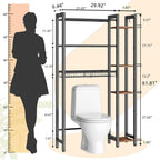 Over The Toilet Storage with Side Rack, 7-Tier Bathroom Organizer with Adjustable Shelf & Drain Basket & 4 Hooks, Freestanding Space Saver for Balcony, Laundry (Vintage Brown)