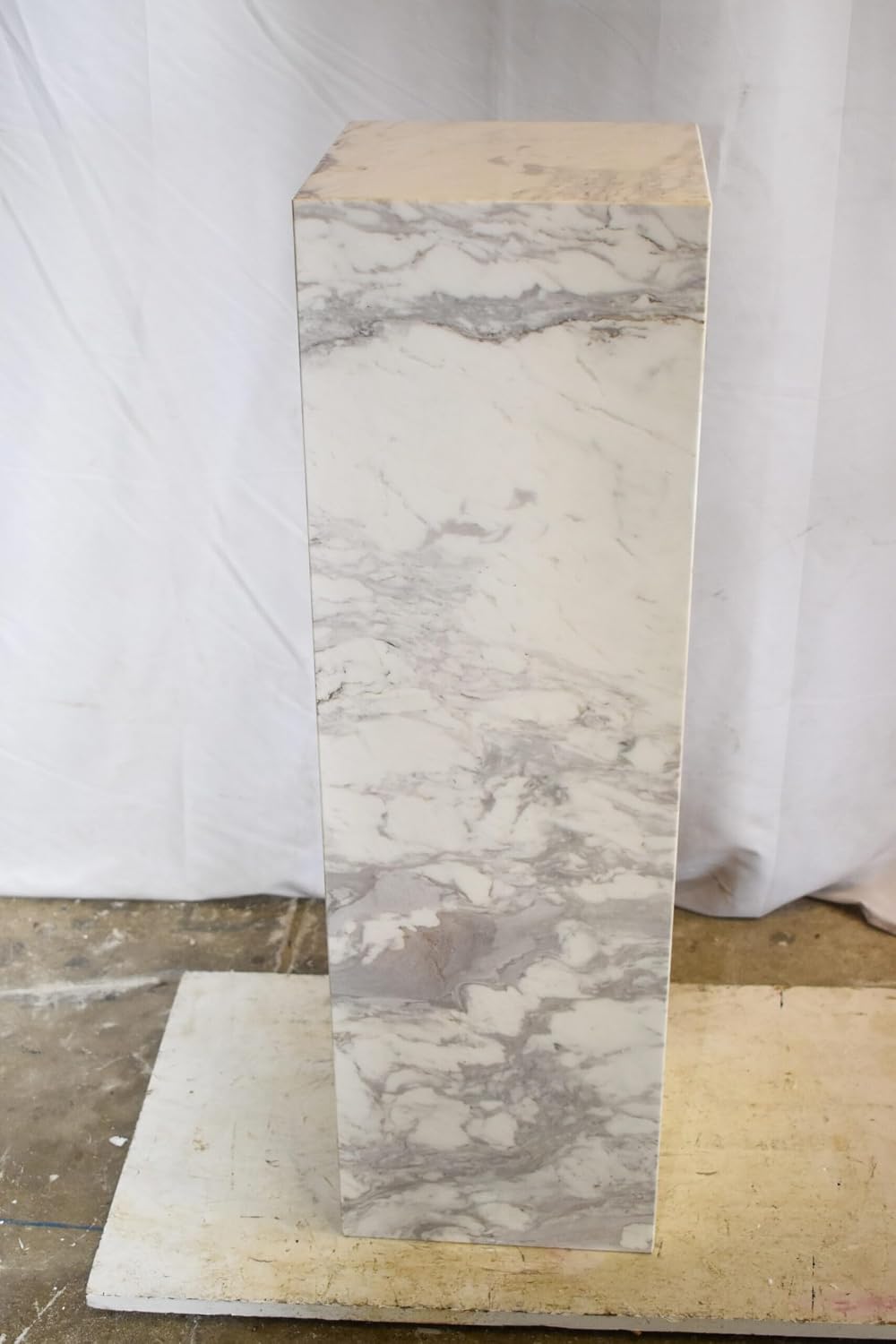 NIFAO Gray & White Marble Stone Display Pedestal, 12" L x 12" W...