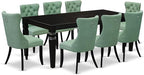 East West Furniture LGDA9-BLK-22 9 Piece Dining Set Includes a Rectangle Kitchen Table with Butterfly Leaf and 8 Polyester Fabric Parson Chairs, 42x84 Inch, Black