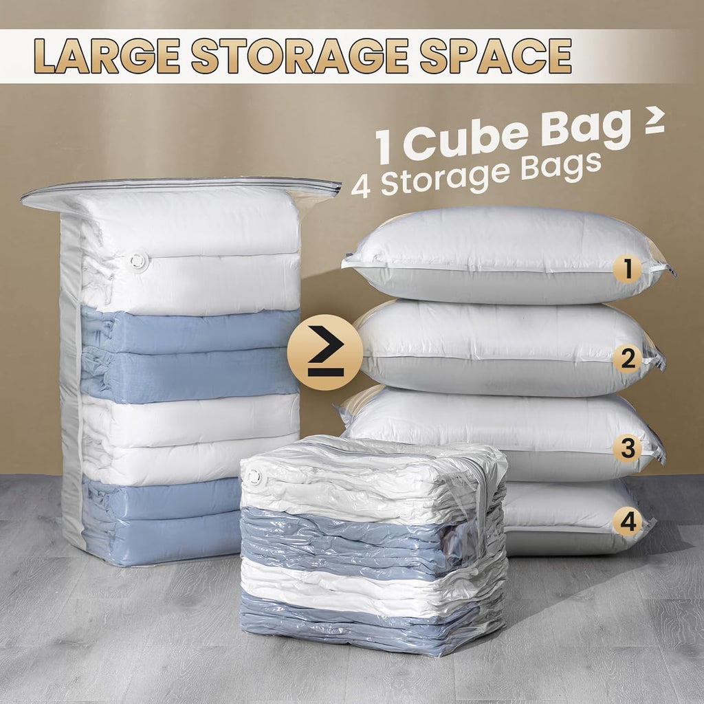 TAILI 8 Pack Vacuum Storage Bags, Cube Space Saver Bags Combo(3 Jumbo +5 Medium), Vacuum Seal Bags for Bedding, Clothing, Comforters, Blankets, Closet Oragnizaer and Space Saving