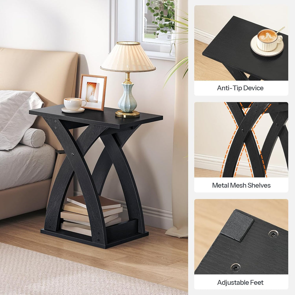 HOOBRO End Table Living Room, Narrow Side Table for Small Spaces, Black 3 Tie...
