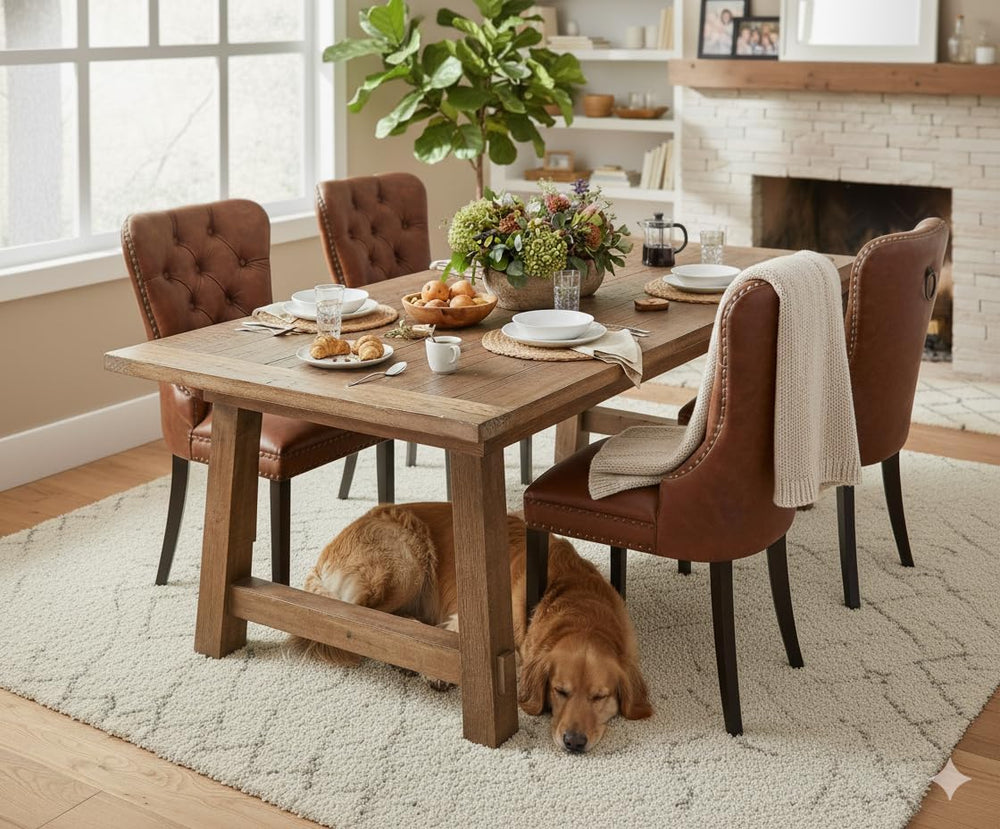 CIMOTA Brown Leather Dining Chairs Set of 8 Mid Century Modern Dining Room Ch...