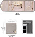 BAGSMART Travel Jewelry Organizer Case Foldable Jewelry Roll for Journey Rings, Necklaces, Earrings, Bracelets,Mini,Warm Gray