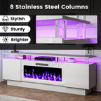 Fireplace TV Stand with White Fireplace, 70 Inch White Fire Place TV Stands for Living Room, Modern Electric Fireplace TV Stand with Cabinets & Acrylic Columns, Entertainment Center for TVs Up to 80"