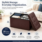 ALASDO 30 Inch Folding Storage Ottoman Bench with Hidden Storage, PU Leather Ottoman Foot Rest Stool, End of Bed Bench for Bedroom, Living Room, Entryway and Closet, Brown