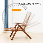 Rattan Recliner Chair Folding Lounge Cotton Cushion with Retractable Footrest Adjustable Indoor Outdoor(Grey2)