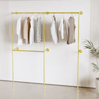 Industrial Pipe Clothing Rack, Heavy Duty Wall Mounted Clothes Rack,Retail Display Hanging Garment Rod for Laundry Rooms, Closet Storage, 14.6x75x82.7 Inches, Model K08 Gold