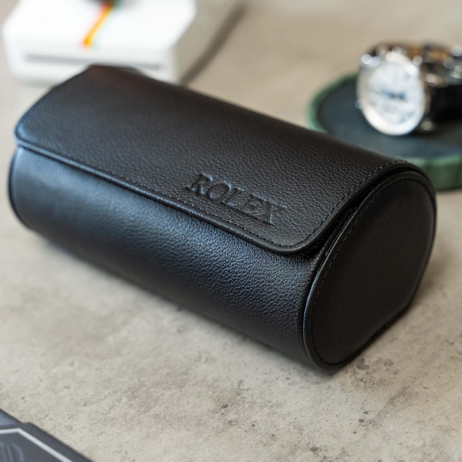 DailyWatch | Personalized Watch Roll Travel Case For 2 Watches - Handmade Genuine Leather Travel Case With Custom Engraving of Name or Initials - All Black