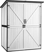 GUTINNEEN Outdoor Storage Cabinet Durable Metal Frame and Solid Wood Vertical Tool Shed with 3 Adjustable Height Shelves and Bottom Floor for Patio, Garden, Backyard, 55" L x 29" W x 67" H