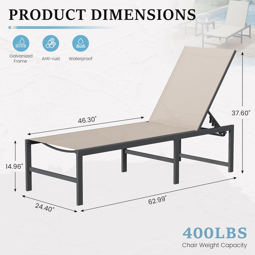 UDPATIO Chaise Lounge Chair Patio Pool Lounge Chair Outdoor with 5 Position A...