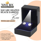 Novel Box Square Shaped Black Earring Box With LED Light 2.25X2X2.5 Inches - Jewelry Earrings Case Best for Jewelry Displays - Gift Box for Mother's Day, Engagement, Anniversary & more Happy Occasions