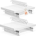 HOUSE DAY Premium Wooden Pants Hangers 25 Pack, Solid Lotus Wood Skirt Hangers with 2-Adjustable Clips, Heavy Duty & Anti Slip Wood Bottom Hanger for Slacks, Jeans, Trousers, Shorts (White)