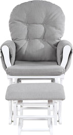 Penau Glider Ottoman, Soft Quiet Gliding, Gray Wood | Nursery Bonding Spot, Soft Gliding Motion, Button Tufted Back, Side Pocket, Matching Ottoman