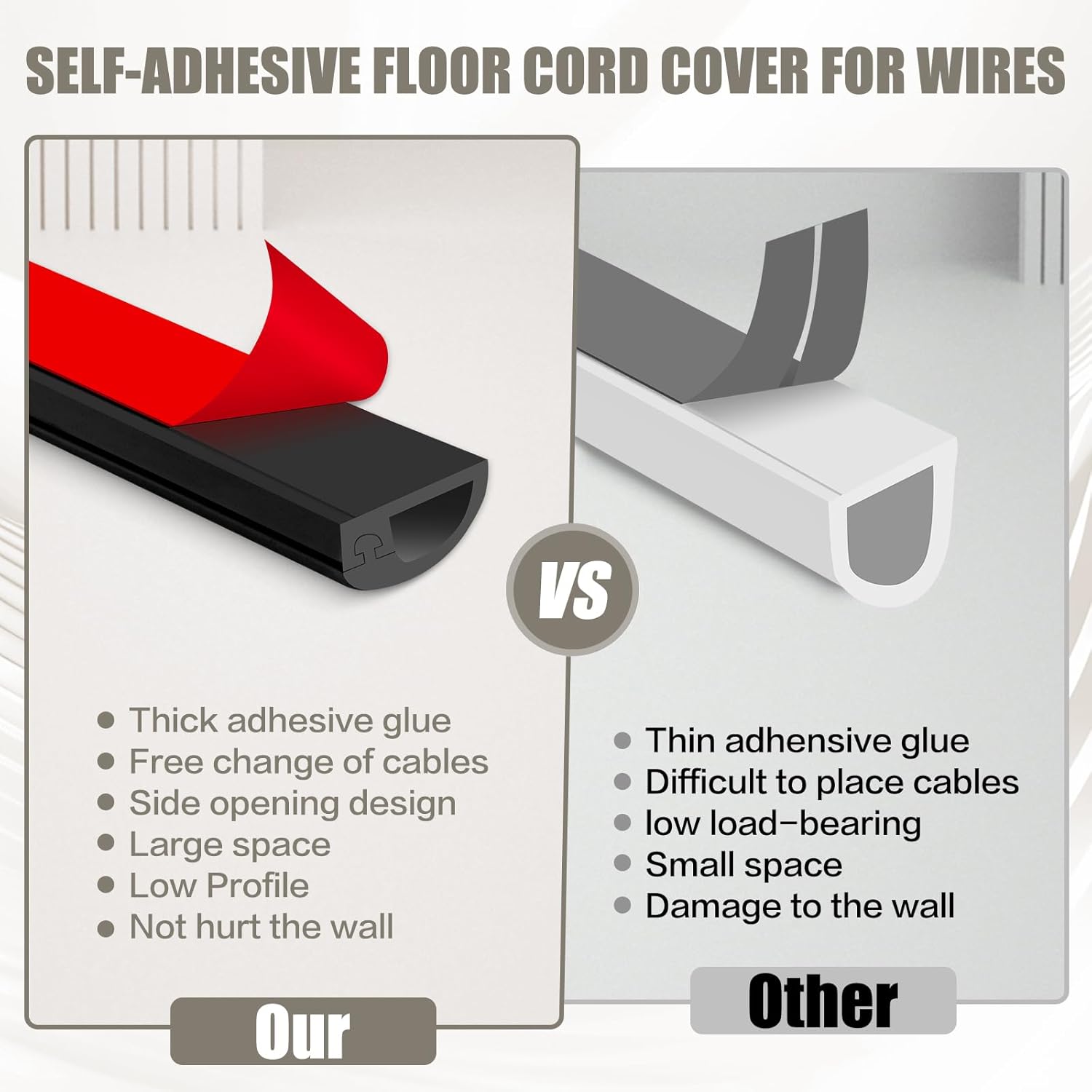 Silicone Wall Wire Hider, Side Open Wire Covers for Cords on Wall, 10FT Self-Adhesive Flexible Cord Hider for Mounted TV, Home Office, Cavity 0.63" W x 0.31" H