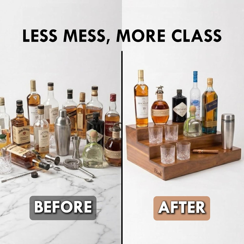Premium Real Acacia Wood 3-Tier Liquor Bottle Display Shelf | No Assembly, Wa...