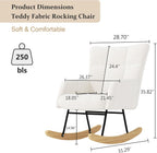 DKLGG Nursery Rocking Chair, Soft Teddy Fabric Rocking Chair Padded Seat with High Backrest for Nursery, Comfy Wingback Glider Rocker with Solid Wood Base for Living Room Bedroom(White)