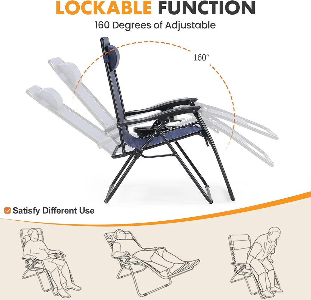 NEWBULIG Zero Gravity Chairs Set of 2, Lounge Chair Folding Portable Adjustab...